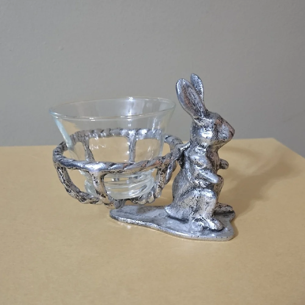 Pottery Barn Silver Rabbit Glass Bowl Holder